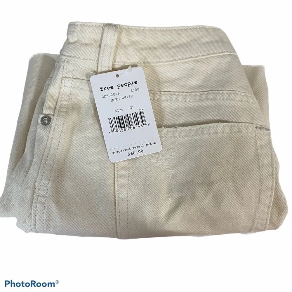 NWT Free People Distressed White Denim Mini Skirt size 8 29